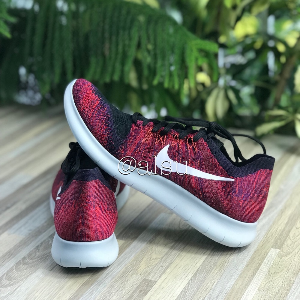 NWT Nike Free Rn Flyknit 2017 Black/Red WMNS - Picture 5 of 7